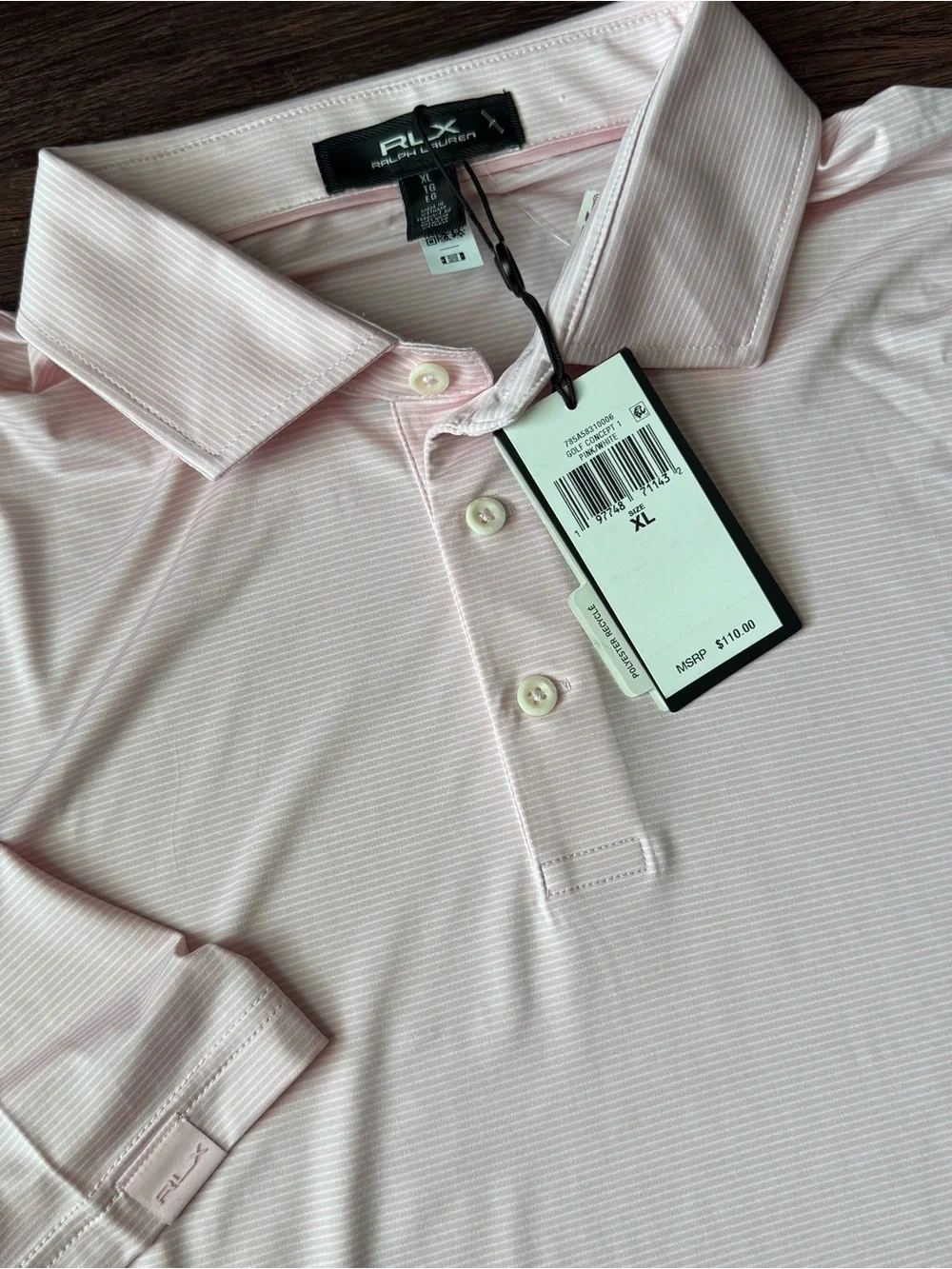 RLX Ralph Lauren Polo Shirt Mens XL Pink Striped Golf Performance Stretch NEW